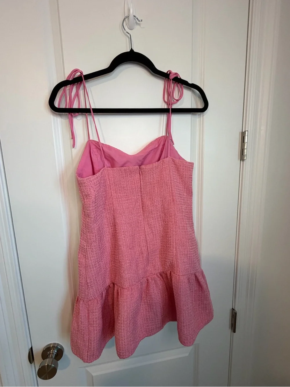 More to Come Tie Shoulder Pink Mini Dress with Ruffle Hem